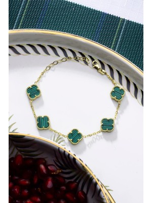 925 Ayar Gümüş Beşli Yeşil Yoncalı Bileklik