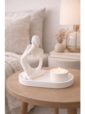 Akanart Düşünen Adam Soyut Figür Mum ve Tabak Seti – 3’lü