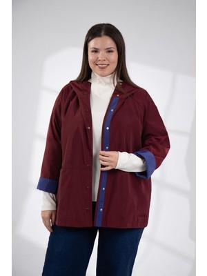 Roxxlen Büyük Beden Kadın Çıt Çıtlı Yağmurluk