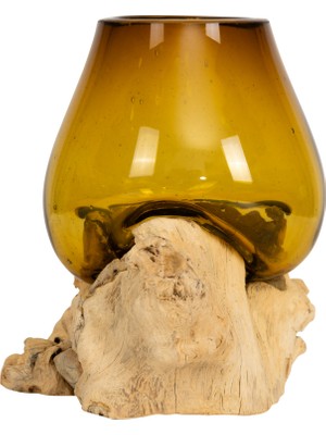 Artika Design 10 cm Damla  Ahşaba Cam Üfleme Vazo Amber