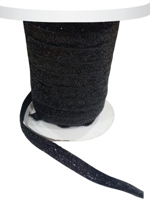 Buffer Kadife Kurdele Simli 1 cm Siyah 1 Metre