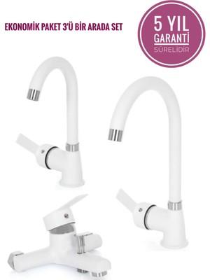 Sardıcı Beyaz Delta  3'lü Set  1 Adet Delta Mutfak Bataryası 1 Adet Lavabo Bataryası 1 Adet Delta Banyo Bataryası