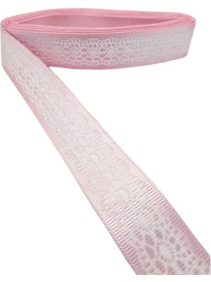 Buffer Tafta Dantel Görünümlü Kurdele Pembe 25 mm 1 Metre