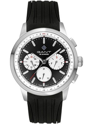 Gant Erkek Kol Saati Siyah Silikon Kordon Siyah Beyaz Kadran 44.5 mm Paslanmaz Çelik Kasa Mineral Cam 10 Atm