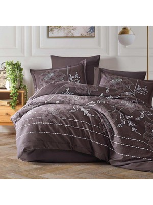 Mg Pamuk Saten Çift Kişilik Nev Takımı Moya V1 Kahve