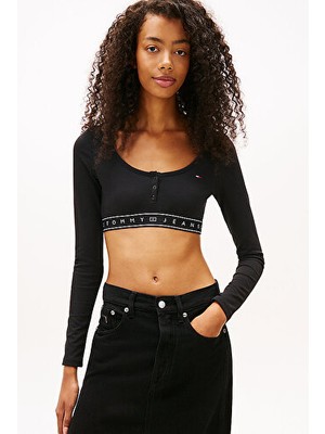 Tommy Hilfiger Kadın Tjw Sp Crop Tape Ls Rib T-Shirt