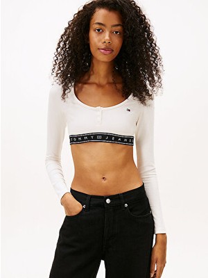 Tommy Hilfiger Kadın Tjw Sp Crop Tape Ls Rib T-Shirt