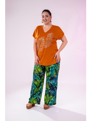 Roxxlen Büyük Beden Kadın V Yaka Taşlı Siyah Bluz