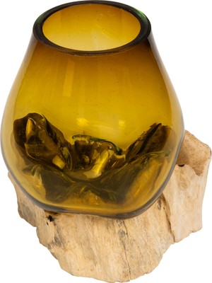 Artika Design 15 cm  Damla  Ahşaba Cam Üfleme Vazo Amber