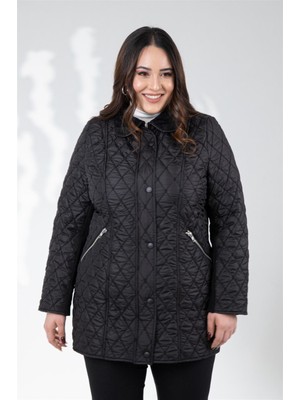 Roxxlen Büyük Beden Kadın Kapitone Fermuarlı Mont
