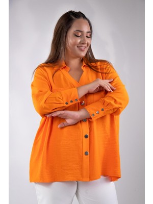 Roxxlen Büyük Beden Kadın Cep Taşlı Çıt Çıtlı Beyaz Gömlek