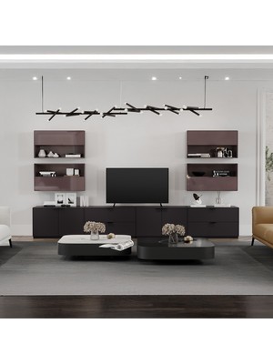 Enza Home Modena Kalkar Kapaklı Üst Tv Modülü - Parlak Kahve