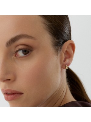 Aja Cerine Geometrik Form Tek Taşlı Pimli Altın Küpe