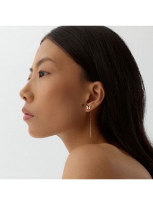 Aja Corvia Kelebek Figürlü Üç Taşlı Zincir Sallantılı Altın Küpe