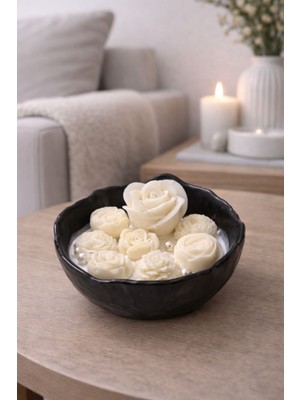 Akanart Siyah Çanak Gül Bahçesi Dekoratif Soya Mum