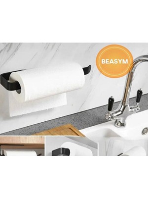 Beasym 2 Adet Paslanmaz Siyah ,kağıt Rulo Havluluk, Peçetelik, Yapışkanlı ,banyo Askısı 2 Adet