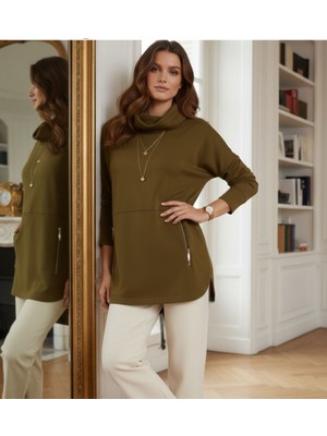 Esnoa Kadın Çelik Örme Fermuar Detaylı Degaje Yaka Oversize Üst Kalite Tunik