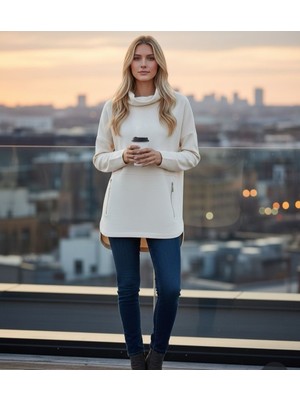 Esnoa Kadın Çelik Örme Fermuar Detaylı Degaje Yaka Oversize Üst Kalite Tunik