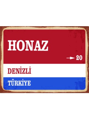 BiveSa Denizli Ili Honaz Ilçesi  Retro Ahşap Sokak Tabelası