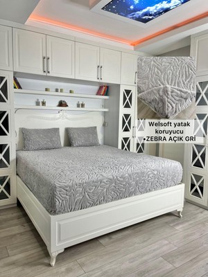 Zebra Model Welsoft Yumuşak Kış Aylarının Vazgeçilmez Yatak Koruyucu Örtüsü - Açık Gri - 140X200