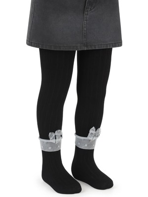 Civil Girls Derbili Fiyonk Aksesuar 3-11 Yaş Kız Külotlu Çorap - Siyah 9-10 Yaş