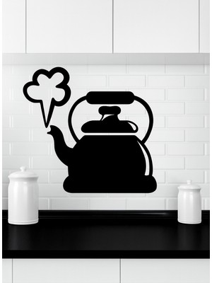 Evsay Siyah Ahşap Mutfak Çaydanlık Duvar Dekor Süsü Duvar Süsü