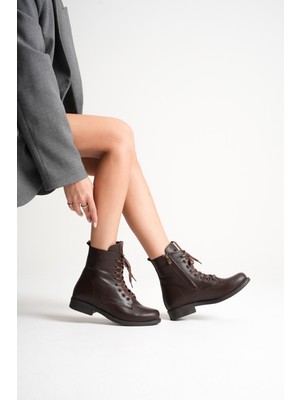Analin Shoes Kadın Hakiki Deri Bağcıklı ve Fermuarlı Bot