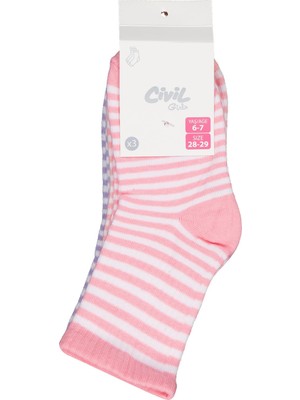 Civil Girls Çizgili 3'lü 2-12 Yaş Kız Soket Çorap - Standart 10-11 Yaş