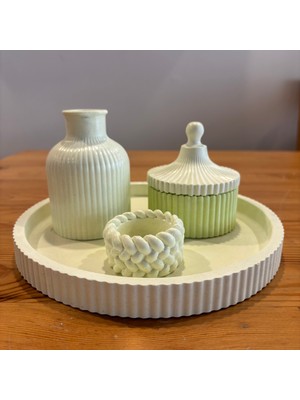 Atölye Sonart Ebru Desenli Taş Tozu Dekoratif Tepsili 4'lü Mumluk Set