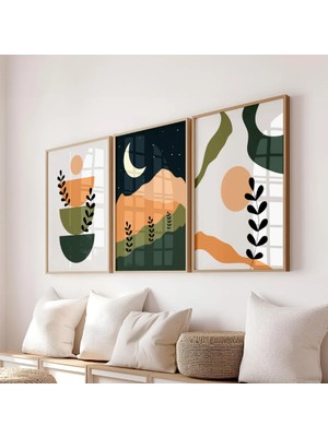 Pam Studio Soyut Doğa Manzara 3’lü Tablo Seti – Modern Minimalist Duvar Dekoru