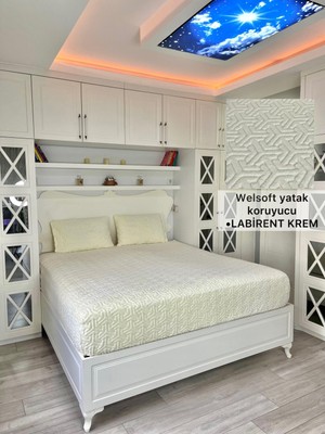 Labirent Model Welsoft Yumuşak Kış Aylarının Vazgeçilmez Yatak Koruyucu Örtüsü - Krem - 110X200
