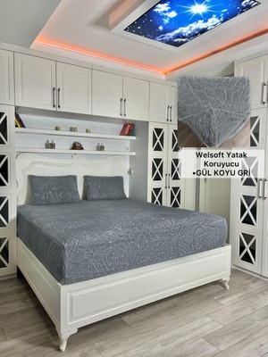 Gül Model Welsoft Yumuşak Kış Aylarının Vazgeçilmez Yatak Koruyucu Örtüsü - Koyu Gri - 150X200