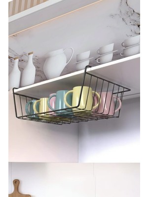 Octopus Bazaar Dolap Içi Düzenleyici Kanguru Raf Asılabilir Raf Fincanlık Tabaklık Organizer Metal Siyah