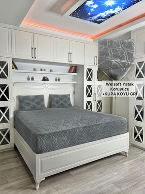 Kupa Model Welsoft Yumuşak Kış Aylarının Vazgeçilmez Yatak Koruyucu Örtüsü - Koyu Gri - 200X200