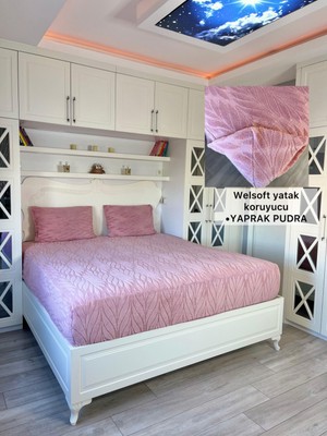 Yaprak Model Welsoft Yumuşak Kış Aylarının Vazgeçilmez Yatak Koruyucu Örtüsü - Pudra - 160X200