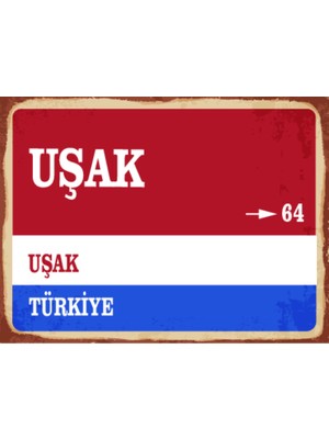 BiveSa Uşak Ili Retro Ahşap Sokak Tabelası