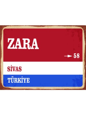 BiveSa Sivas Ili Zara Ilçesi  Retro Ahşap Sokak Tabelası
