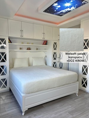 Düz Model Welsoft Yumuşak Kış Aylarının Vazgeçilmez Yatak Koruyucu Örtüsü - Krem - 180X200