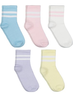 Civil Girls Basic Çizgili Düz 5'li 2-12 Yaş Kız Soket Çorap - Standart 8-9 Yaş