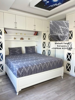 Yaprak Model Welsoft Yumuşak Kış Aylarının Vazgeçilmez Yatak Koruyucu Örtüsü - Koyu Gri - 190X200