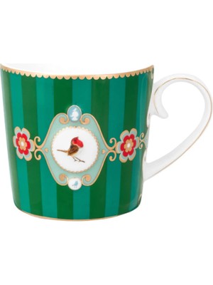Pip Studio Love Birds Yeşil Çizgili Madalyon Desenli Porselen Kupa 150ml