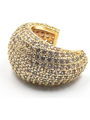 Sose Moda Zirkon Taşlı Kalın Halka Earcuff – Gold, Sıkıştırmalı, Anti Alerjik Kıkırdak Küpe