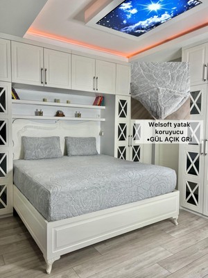 Gül Model Welsoft Yumuşak Kış Aylarının Vazgeçilmez Yatak Koruyucu Örtüsü - Açık Gri - 140X200