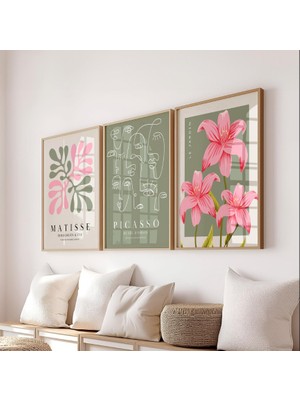 Pam Studio Matisse Picasso Sanat Posteri Seti – Minimalist Çizim ve Çiçek Temalı 3’lü Duvar Tablosu