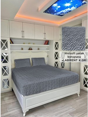 Labirent Model Welsoft Yumuşak Kış Aylarının Vazgeçilmez Yatak Koruyucu Örtüsü - Koyu Gri - 190X200