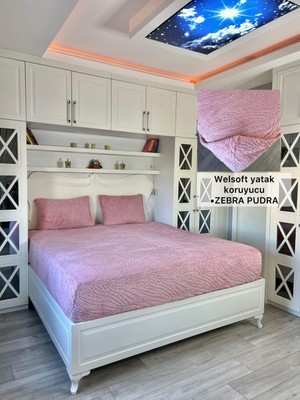 Zebra Model Welsoft Yumuşak Kış Aylarının Vazgeçilmez Yatak Koruyucu Örtüsü - Pudra - 140X200