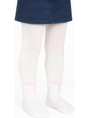 Civil Girls Derbili Fiyonk Aksesuar 3-11 Yaş Kız Külotlu Çorap - Beyaz 7-8 Yaş