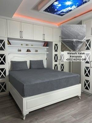 Düz Model Welsoft Yumuşak Kış Aylarının Vazgeçilmez Yatak Koruyucu Örtüsü - Koyu Gri - 150X200