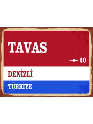 BiveSa Denizli Ili Tavas Ilçesi  Retro Ahşap Sokak Tabelası