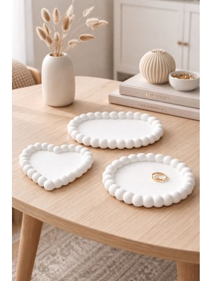Miray Craft Boncuk Kenarlı Dekoratif Obje Tepsisi – Iskandinav Minimal Tasarım (3’lü Set)